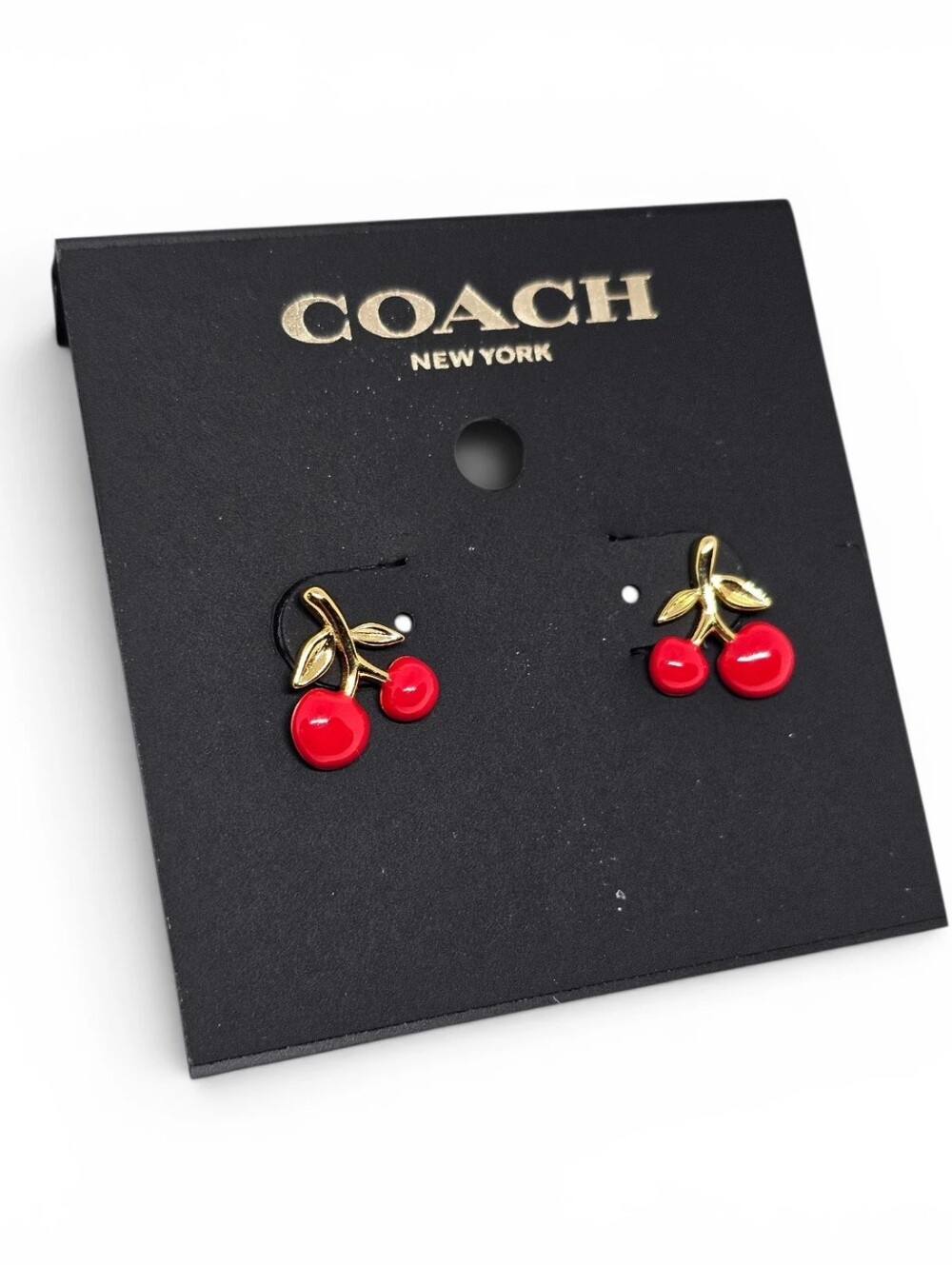 Coach Gold-Tone Cherry Stud Earrings with Red Enamel - Picture 2 of 4